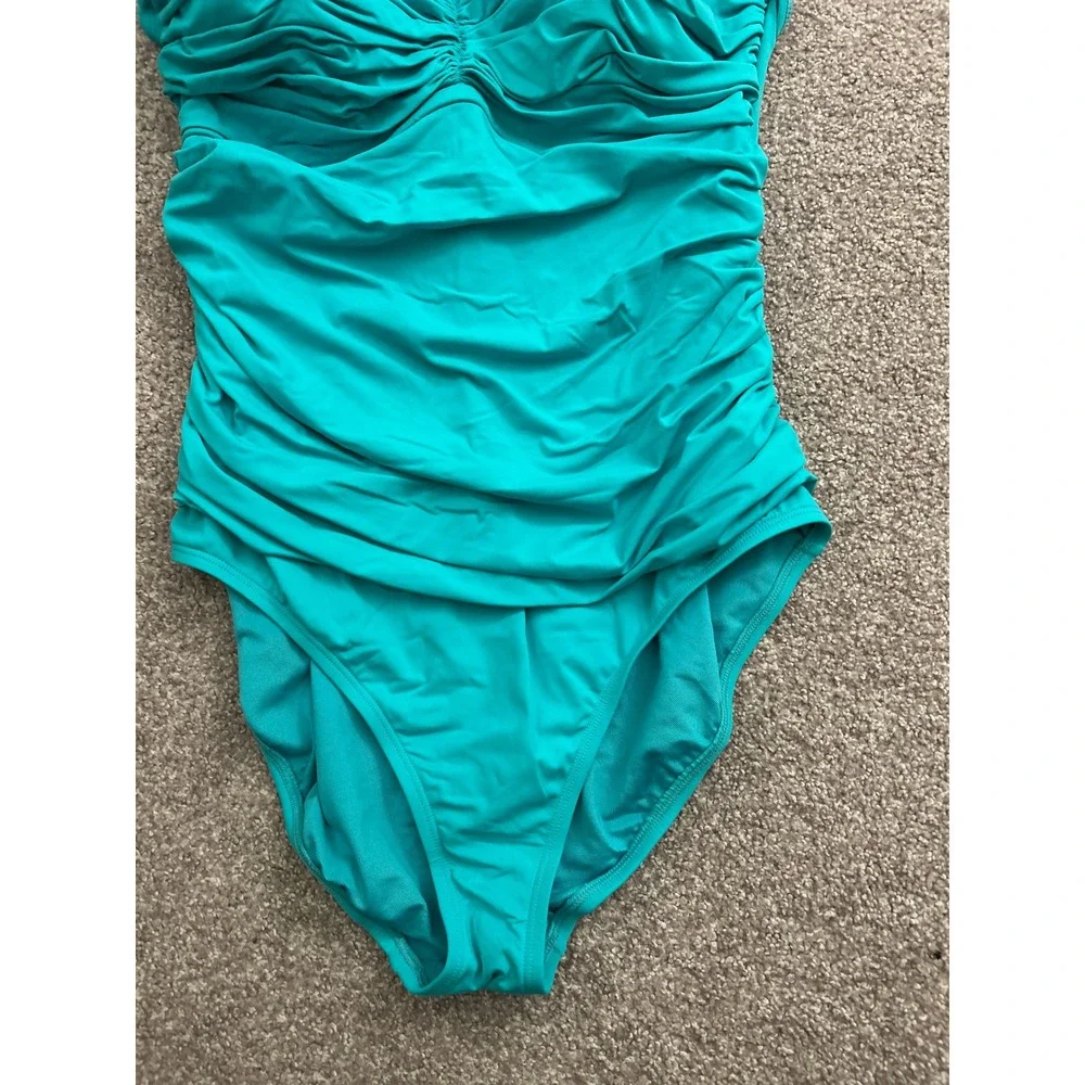 Bleu Rod Beattie One Piece Swimsuit Womens 14 Turquoise Excellent Ruched Front